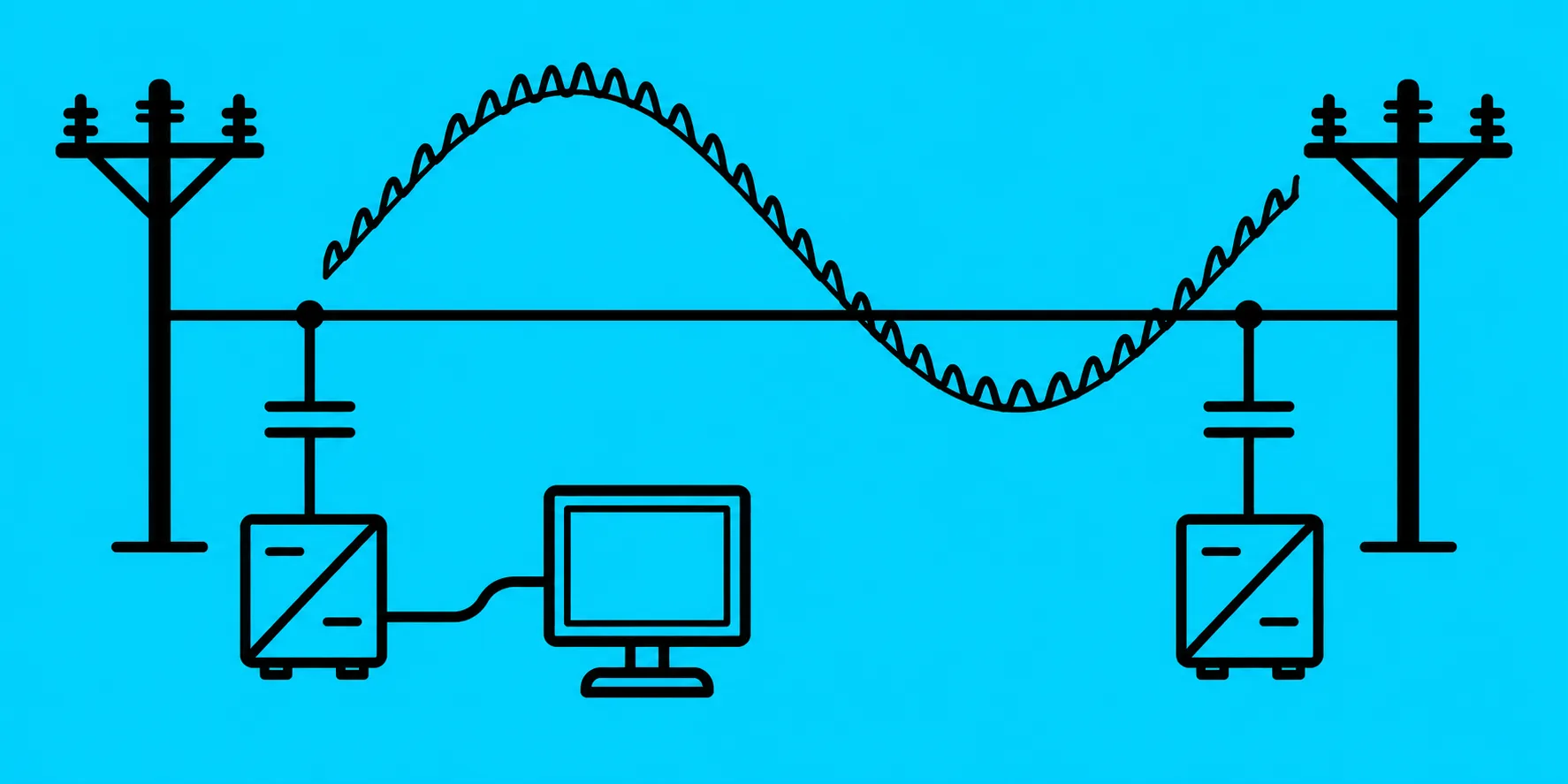 Elektrik hattına bindirilen taşıyıcı sinyal şeması Şebeke sinüsü üzerine bindirilmiş yüksek frekanslı taşıyıcının hat şeması